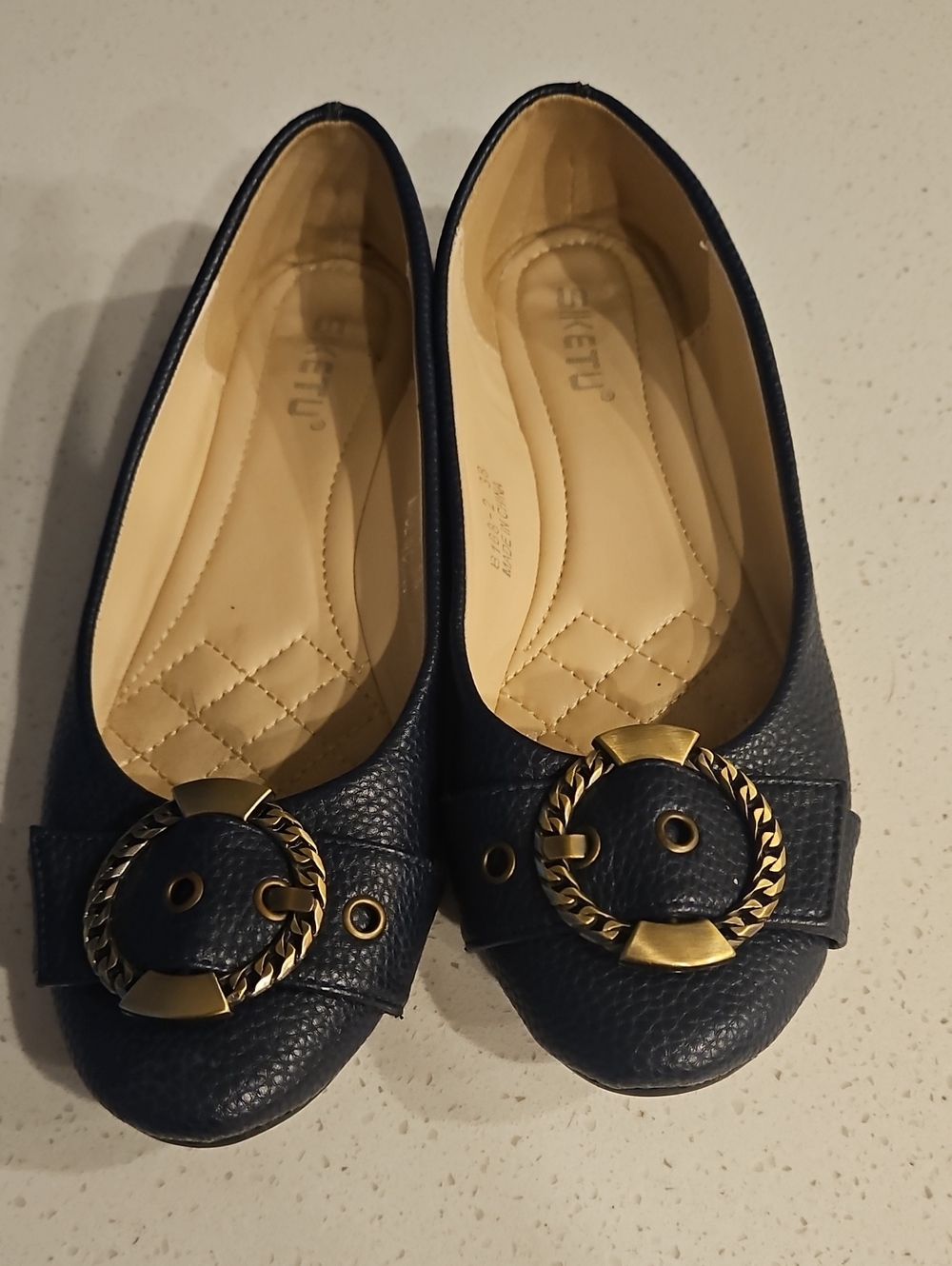 Navy Ballet Flats with Gold Rope Buckle